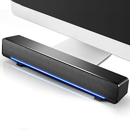 Barre de Son Filaire USB, Barre de Son PC, Barre de Son Entrée 3,5 Mm, Barre de Son Stéréo Filaire USB Lecteur de Musique Bass Surround Sound Box Entrée 3,5 Mm pour Téléphones (Noir)