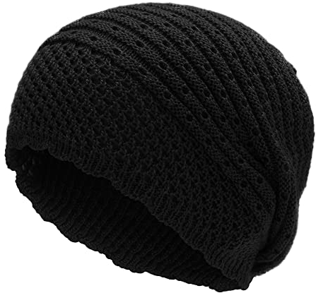 ZLYC Damen Sommer Strickmützen Handstricken Häkelmütze Schwntage Beanie Mütze(Farbe: Schwarz)