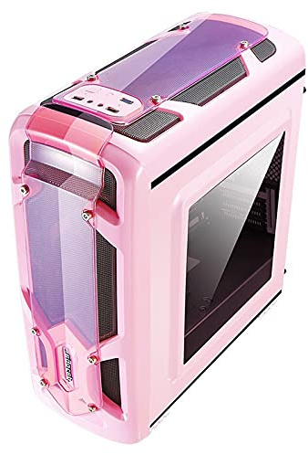 Pink Mid-Tower Gaming-PC-Gehäuse mit Seitenwand aus gehärtetem Glas, Lüfter und Wasserkühlung, kompatibel mit ITX und M-ATX, effiziente Kühlung, offenes Design
