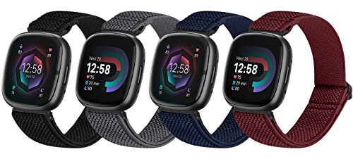 SHIJZWD Kompatibel mit Fitbit Versa 4/Fitbit Versa 3/Fitbit Sense 2/Sense Armband, Elastisches Nylon Verstellbar Dehnbar Solo Loop Armband für Fitbit Versa 3/Versa 4/Sense 2/Sense Damen Herren