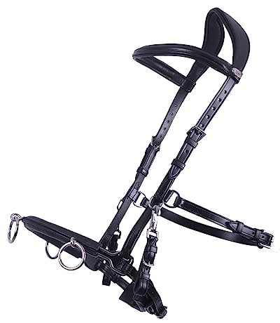 NETPROSHOP Leder Kappzaum Longierhilfe für Bodenarbeit Schwarz Größe Pony Cob Full XFull, Groesse:Pony, Farbe:Schwarz