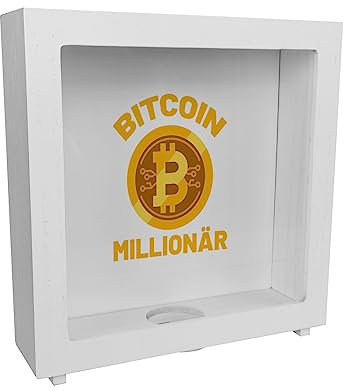 Bitcoin Millionär Rahmen Spardose aus Holz mit weißem Hintergrund und Kryptowährung EIN dekoratives Sparschwein für Trading-Experten Kryptowährung Sparbüchse Investieren sparen