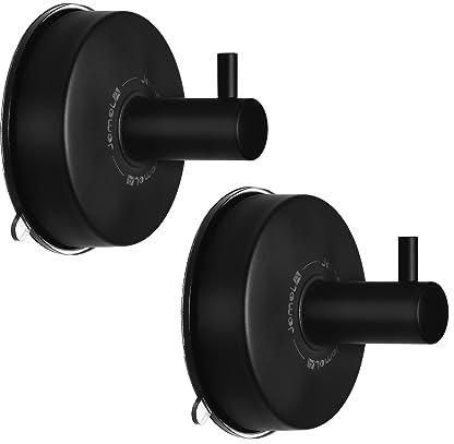 JOMOLA Gancho Ventosa para Toalla Toallero Con Ventosa Para Baño Cocina Colgador De Pared Sin Taladro Gancho De Pared Con Percha Accesorios De Baño Inoxidable, Negro 2 Piezas