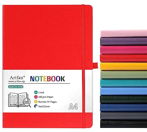 A4-Notizbuch – Notizbuch A4 mit Premium-Papier, Kunstleder, klassisches Schreiben, A4-Notizbuch, 21,2 x 29,1 cm, Hardcover – Rot