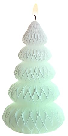 Dekohelden24 Vela en Forma de árbol de Navidad en Blanco Con purpurina y diodo que cambia de Color, hecha y decorada a Mano, tamaño aprox. 11 x 7 cm
