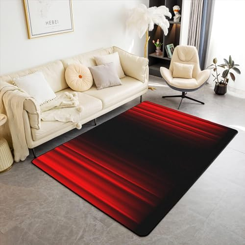 Buohwiwe 3D Teppich Schwarz Rot - Modern Schlafzimmer Flanell Teppich Schwarz Rot Wohnzimmer Teppich - Dekoration Carpet rutschfeste Teppiche 60x120 cm n3520