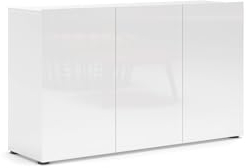 möbelando Sideboard >Mister< in Weiss, Lack Hochglanz - 135x80x38cm (BxHxT)