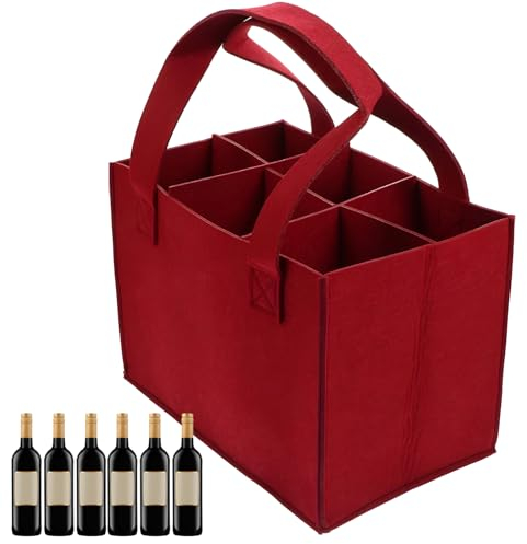 YWKJDDM Felt Portable Wine Tote Carrier with Divider - Beer & Bottle Holder for Travel, Picnic & Barbecue (6 Bottles)