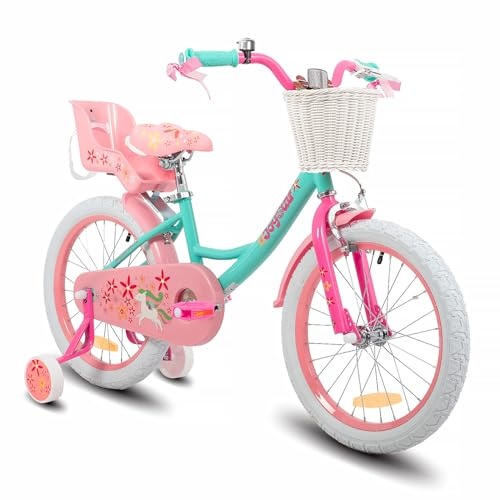 JOYSTAR Einhorn 18 Zoll Kinderfahrrad für 5-8 jährige Mädchen, 18 Zoll Kinderfahrrad mit Stabilisatoren & Kickstand,Grün…