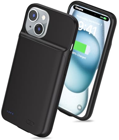 LCLEBM [6800mAh] Akku hülle für iPhone 15, neues Upgrade mit hoher Kapazität, wiederaufladbares erweitertes Akkupack, schützende tragbare intelligente Backup-Ladeabdeckung für iPhone 15(1 Pack)