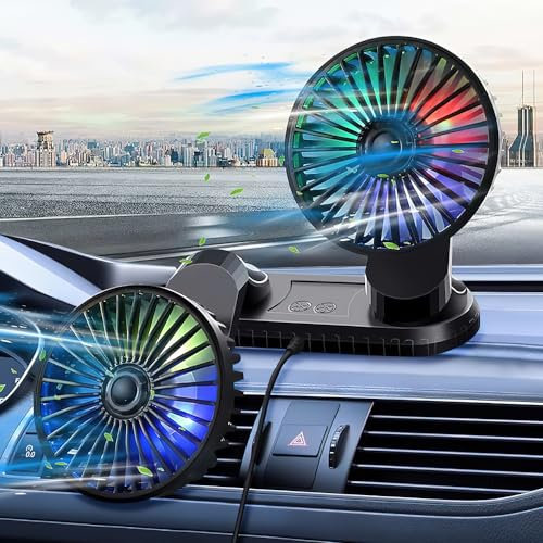 Hojalis Car Cooling Fan, USB Car Fan Dual Head with 3 Speeds, 360° Rotatable Car Auto Cooling Air Fan, Portable Car Dashboard Fan, Electric Car Desk Fans for Car Dashboard Home Office (Black)