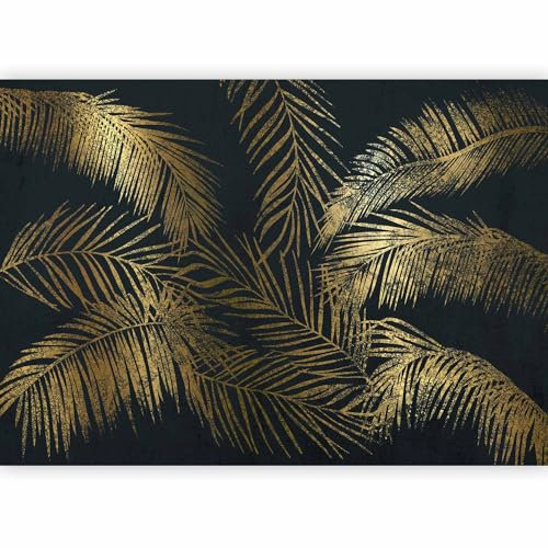 murando Photo Wallpaper Tropical Leaves 490x350 / Peel and Stick Self-Adhesive Foil Print Wall Mural Palm Leaves Nature Gold Black b-A-0910-a-d