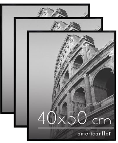 Americanflat Marco 40x50 cm en Negro - Set de 3 Marcos con Moldura Fina, Cubierta de Plexiglás y Ganchos para colgar en Horizontal o Vertical