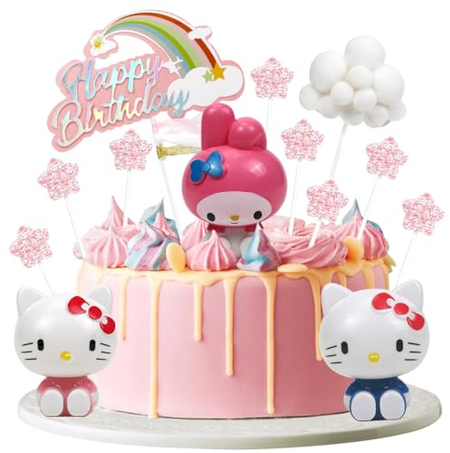 Decorazioni per Torte, Decorazione Torte Compleanno, Topper Torta Gatto Rosa, Décorations Torta per Bambina Ragazzo, Décorations pour Gâteaux Rose