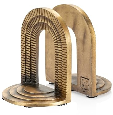 CRAFTSMAN ROAD Cast Iron Brick Arch Bookends Set, Antique Brass Book Ends, 2 Decorative Book Holders for Shelves or Bookcase, Stylish Brass, Non-Skid Anti-Slip Heavy Duty, Home Décor Gift