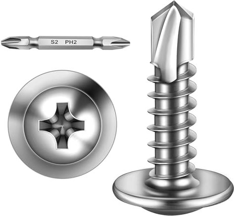 Lot de 300 vis à tôle 4,2 x 19 mm - Vis autotaraudeuses en acier inoxydable à tête plate avec disque et tournevis cruciforme