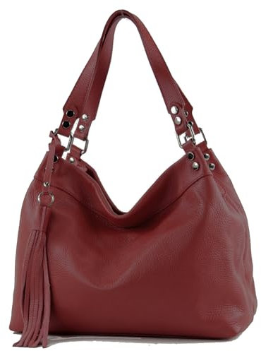 modamoda de T201 Damen Leder Schultertasche Handtasche handmade in Italy, Farbe:Purpurrot