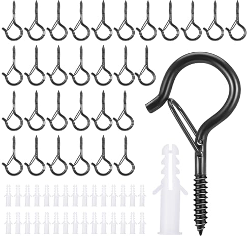 Invalidism 30pack Q-Hanger Hooks with Safety Buckle Heavy Duty Ceiling Screw Hooks for Outdoor String Lights Fairy Lights and Cable Clips