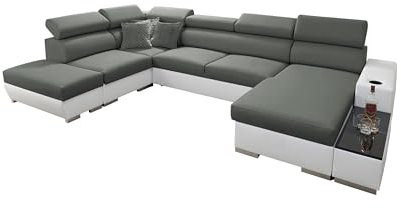 All4All Ecksofa mit Schlaffunktion Picanto 358 cm x 227 cm - Wohnlandschaft U-Form - Sofa mit Bettkasten - XXL Sofa - Groß - Gewebe mit Kunstleder - Rechte Seite - Grau/Weiß - Modern 26