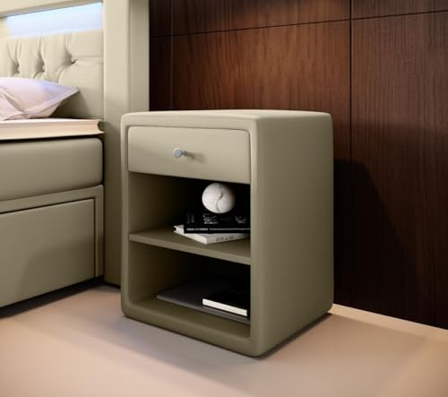 Luxusbetten24 Designer Nachttisch Sky (Kunstleder) Beige