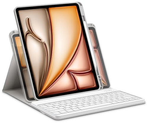 Bettdow for iPad Air 13 Inch M3 2025/ M2 2024 Keyboard Case, Horizontal/Vertical Use, UK Layout Detachable Keyboard with Case for Air 13 M2 2024/ M3 2025/ Pro 12.9 Inch 3rd/4th/5th/6th (Gray)