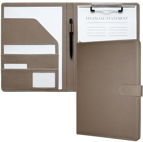 Mymazn Cartella Portadocumenti A4 Pu Pelle Portablocco A4 con Pinza Porta Documenti Blocco Appunti Folio Document Organizer (Stampa Palma Grigio)