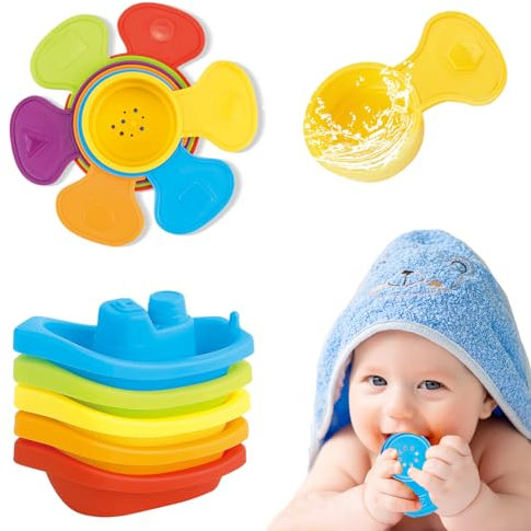 Stapelbecher Spielzeug ab 1 Jahr, 11 Stück Kinder Stapelturm Badespielzeug, Regenbogenfarbe Baby Spielzeug 6 Monate, entwickelt logische Fähigkeiten Geschenke für 1 2 3 Jahre Jungen Mädchen