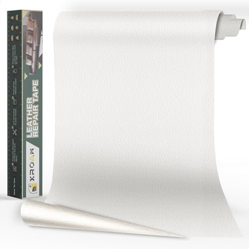Xroam Kunstleder Selbstklebend, 40x200 cm Weiß Leder Reparatur Patch, Lederflicken Selbstklebender, Kunstleder Reparaturset, Leder Patch Selbstklebend für Sofa, Autositze, Taschen, Jacken