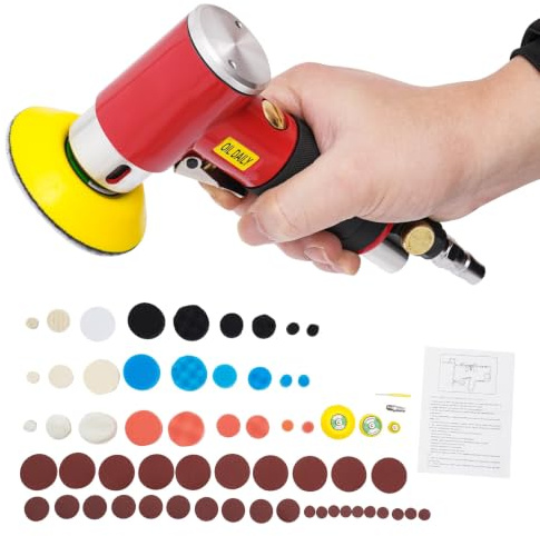Pneumatische Poliermaschine Exzenter-Poliermaschine 10000rmp 25mm/50mm/75mm Polierer mit Variable Geschwindigkeit Exzenter Polierer Winkelpolierer Poliermaschine für Auto Boot Motorrad Möbel (rot)