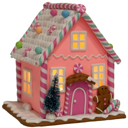 Christmas Paradise LED Lebkuchenhaus 15cm Weihnachtliche Dekoration Pfefferkuchenhaus rosa