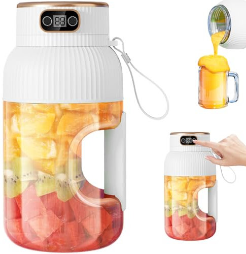 Licuadora de exprimidor portátil, licuadora portátil inalámbrica con 10 cuchillas, taza de exprimidor portátil con pantalla digital, exprimidor portátil recargable USB para viajes en gimnasio