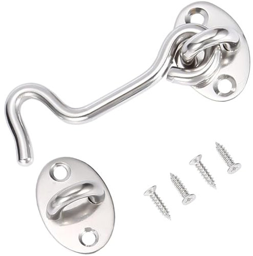 3 Inch Stainless Steel Gate Hook and Eye Latch With Mounting Screws - Door Lock for Wooden Gates, Sliding Door, Window Brace, Garden, Bedroom, Bathroom