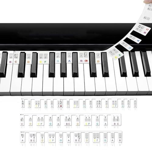 1pcs Piano keyboard stickers, piano sticker, piano notes overlay, Removable Piano Keyboard Note Labels, Piano Notes Reusable 88 Key Full Size Piano Keyboard Note Labels No Need Stickers(Rainbow Color)
