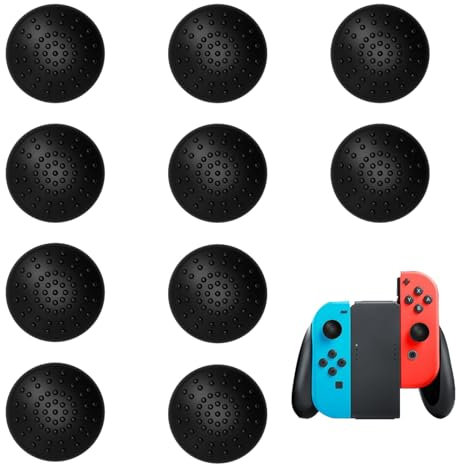 Joynine 5 Pares de Tapas de TPU para Joystick del Nintendo Switch - Tapones para Joystick - Cubiertas de Agarre Negro para el Control Joy-Con - Instalación Fácil, Mejora la Experiencia de Juego