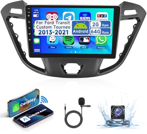2+64G Android 13 Car Stereo Radio for Ford Transit Custom Tourneo 2013-2021 with Wireless CarPlay/Android Auto 9 inch Touch Screen Car Audio with Bluetooth FM/RDS WiFi GPSRear Camera(With Canbus)