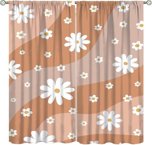 Kinder Verdunkelungsvorhänge 150X166 cm (B + H) Bunte Retro-Blumen 3D Polyester Ösen Vorhang, Für Wohnzimmer Schlafzimmer Blickdicht Schallschutzvorhänge 2Er Set 2X -Esszimmervorhang -709875956