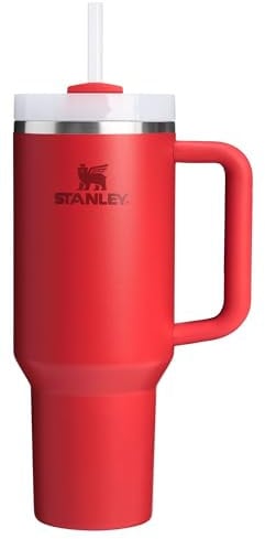 Stanley Quencher - Vaso H2.0 con asa y popote, 40 onzas, tapa Flowstate de 3 posiciones, portavasos compatible para viajes, vaso de acero inoxidable aislado, sin BPA, color rojo chile