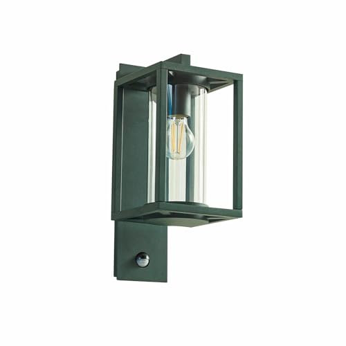 Lucande Wandleuchte außen Ferda mit Bewegungsmelder (spritzwassergeschützt (Modern) in Grün aus Aluminium (1 flammig, E27) - Wandlampe für Außenwand/Hauswand Haus Terrasse und Balkon