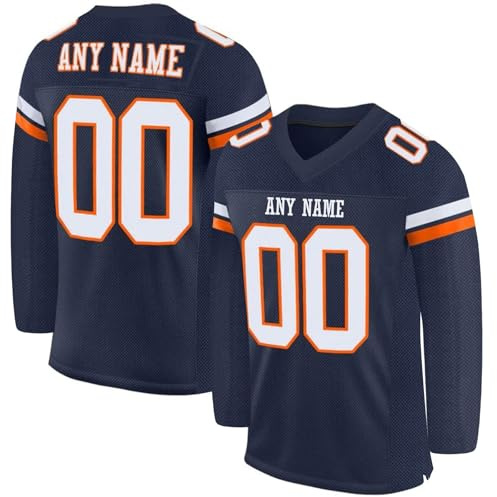 Generisch Personalisiert American Football Trikot Individuelles Name Nummer Spieltrikots Schnelltrocknend Rugby Trikots Damen Herren Junge Mädchen Kinder Sport Oberteil Atmungsaktiv Langarm T-Shirts