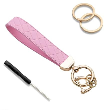 Vroxdrez Porte-Clés Femme Élégant Porte-Clés Voiture en Cuir Noir Accessoire Chic et Pratique Idée Cadeau (Rose)