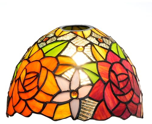 Ersatz-Tiffany-Lampenschirm, 20,3 cm, kleiner Buntglas-Deckenlampenschirm, nur lebendige Rosen, Vintage-Stil, Art Deco, for Pendelleuchte, Wandlampen, Kronleuchter