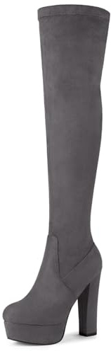 Allegra K Stivali alti da donna con plateau e tacco a blocco, Grigio, 40 EU