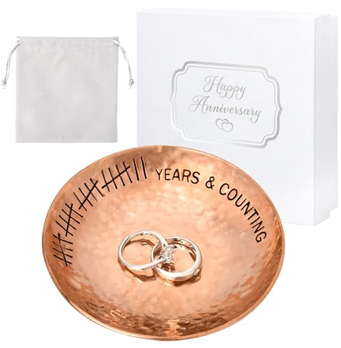 CEELGON 22 Year Wedding Anniversary Copper Gifts 22th Gifts 4 Copper Jewelry Tray Engraved Decorative Dish for Couple Him or Her