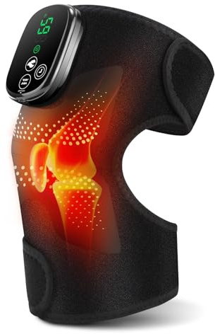 DYMROGE Ginocchiera Riscaldante Senza Fili Con Luce Rossa E Controllo Touchscreen, Termoforo Gomito Portatile Con 5 Livelli Calore, 3 Modalità Massaggio E Timer, Batteria Integrata 5000mAh, 4 Motori