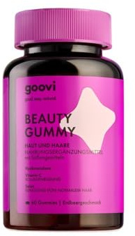 GOOVI BEAUTY GUMMY Gummibärchen für Haut und Haar | Haar Vitamine mit Biotin, Hyaluron, Vitamin C & Selen, Zuckerfrei, Erdbeer Geschmack, 60 Gummies