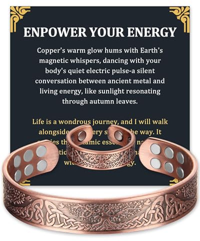 Fashtour Copper Bracelet for Men, 99.99% Pure Copper Bracelet, 18X Enhanced Strength Magnetic with Neodymium Magnets(Tree of life) (copper356-18)