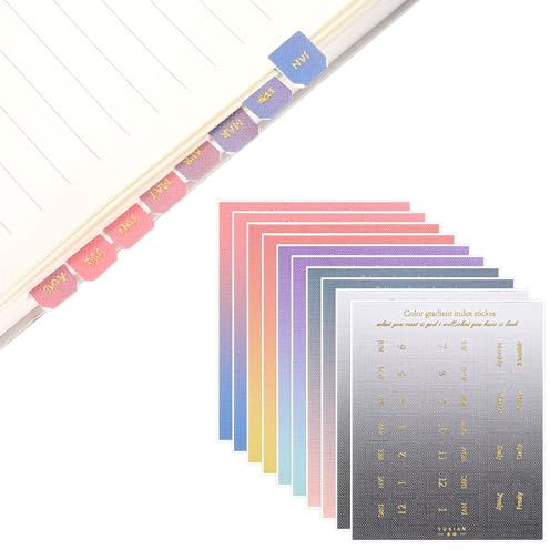 Planer Monatsregisterkarten 10 Blatt, Kalender Sticker, Monatliche Registerkarten für Planer, Farbverlauf Selbstklebende Monatsunterteiler Notizbuch Index Tabs für Tagebuch, Bürobedarf
