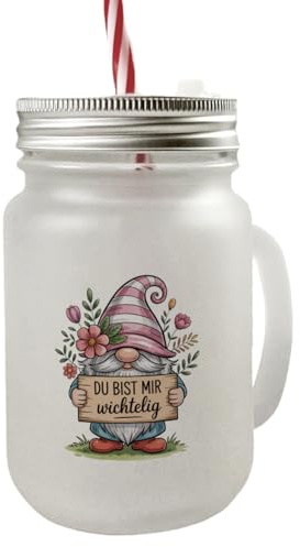 speecheese Du bist mir wichtelig Mason Jar Henkel Trinkglas mit Deckel für Pflanzenfreunde und Wichtelfans Lustiges Glas für Natur- und Gartenliebhaber
