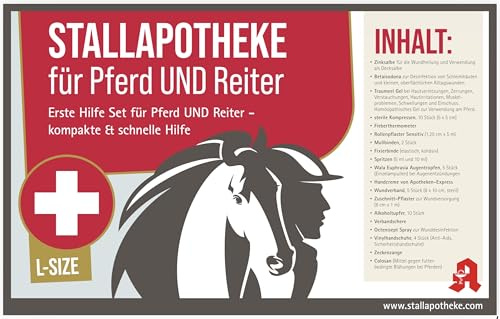 Stallapotheke für Pferd und Reiter - L-Size Stall Apotheke von Apotheken-Express 19 teiliges Set -erste Hilfe für Pferd und Reiter inkl. Colosan