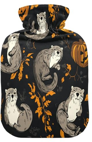 Halloween Otter Hot Cold Water Bottle with Fleece Cover PVC Hot Water Bag 1 Liter
